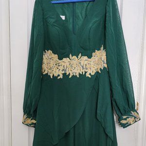 JJ's House Chiffon Jumpsuit/Pantsuit with Appliques Size 16 Dark Green